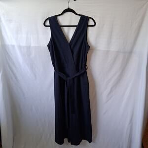 NWT ShineStar Collection Women Navy Jumpsuit V-Neck Sleeveless Linen Blend-XL